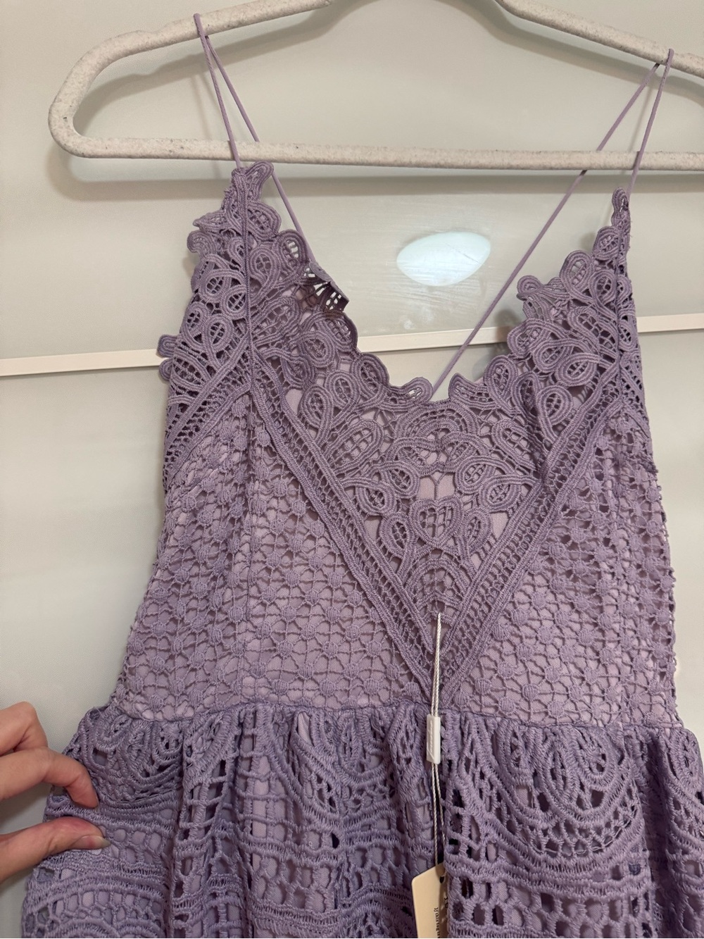 NWT Two Sisters purple lavender midi lace dress L Crochet boho lace up open back - Picture 7 of 10